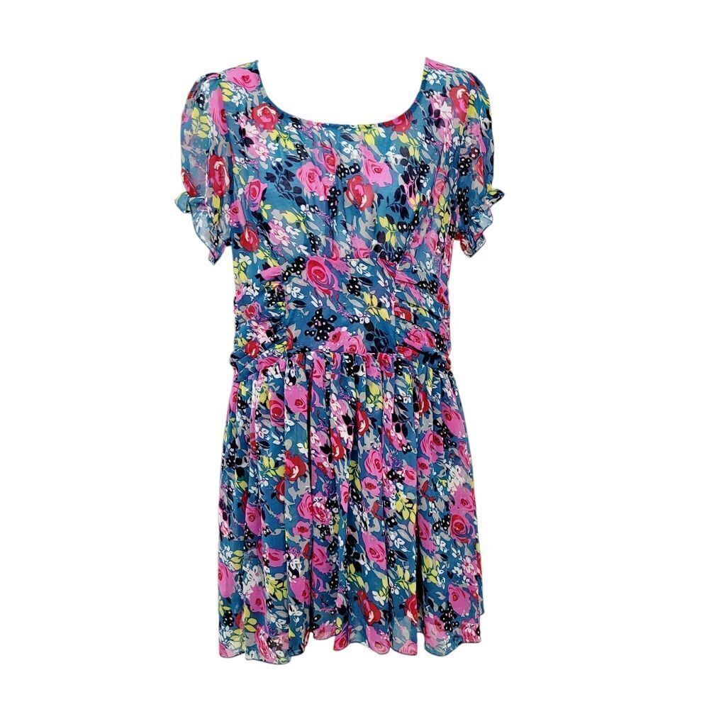 2/$20 Brand New Blue & Rose Pattern One Piece Dress Size: M